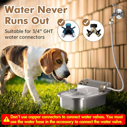 PETTEN 3L Automatic Dog Water Bowl Dispenser, Stainless Steel Self-Filling Water Bowl for Large Dogs & Outdoor Auto-Filling Fresh Water with 3/4" GHT Hose Connection