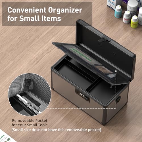 Medicine Lock Box with Code, Locking Medicine Box with Removable Tray & Pocket Bag, Portable First Aid Box for Home&Travel, 14 * 8.85 * 7.5 Inch (Black) - size: Large-14inch
