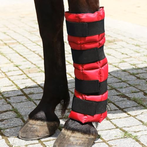 Harrison Howard Ice Boot for Horse Cool Gel Pack Leg Wrap for Treating Full Leg, Knee, Hock Injuries Reusable Ice Cooling Therapy - color: Red
