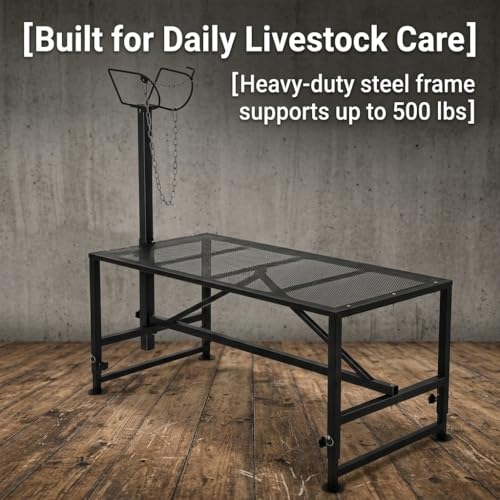 Heavy Duty Goat Grooming Stand, Height Adjustable Livestock Stand with Headlock for Sheep Goat Hoof Care