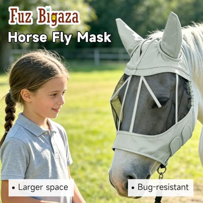 2 Pack Horse Fly Masks with Ears, Mesh Smooth Comfortable Elasticity UV Protection Adjustable Breathability Horses Masks Riding Supplies Grey & Blue L