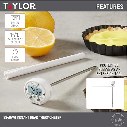 Taylor Instant Read Digital Meat Thermometer for Grill, BBQ & Kitchen, NSF Approved, Fast Internal Temperature Readings, F/C Switchable Display, Battery Included, Pocket Sleeve Clip, White - style: Fast Reading Pocket Thermometer
