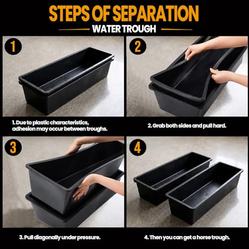 6 Pcs Water Trough 48 Quart / 12 Gallon Horse Trough Livestock Water Troughs 39 inch Plastic Goat Feeder Trough Farm Animal Feeding for Chicken Sheep Pig and Cattle