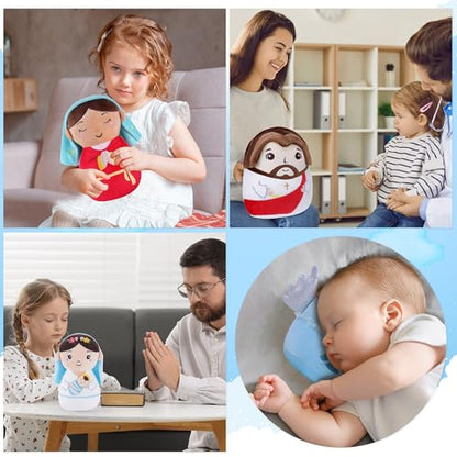 Virgin Mary Plush Doll, 8-Inch Mother Mary Stuffed Plushie Pillow Holding Baby Jesus, Catholic Toys for Kids, Baby Nativity Scene Set, Catholic Gifts for Boys Girls Nursery Decor - style: Virgin Mary