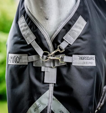 Horseware® Amigo® Bravo 12 Plus Turnout 250g - Black/Titanium Grey & Silver, 69 inches - color: Black/Titanium Grey & Silver, size: 69 inches