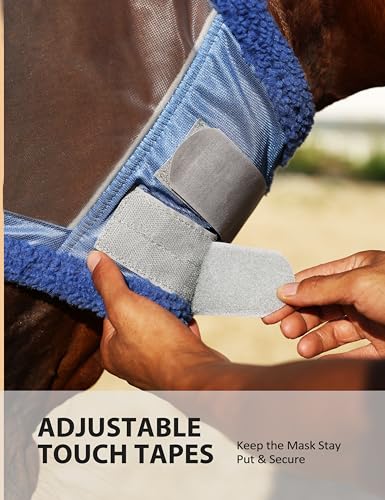 Harrison Howard CareMaster Horse Fly Mask UV Protective Fine Mesh with Extra Wool Soft Touch on Skin Cerulean Blue-Silver M - color: Cerulean Blue-Silver, size: Cob (Medium)