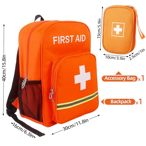 First Aid Backpack Empty, Orange Emergency Medical Backpack with Portable Bag for Pet First Aid Kits, Home, Car, Travel, Camping, Emergency Supplies Storage 15.8x11.8x6.3 inch