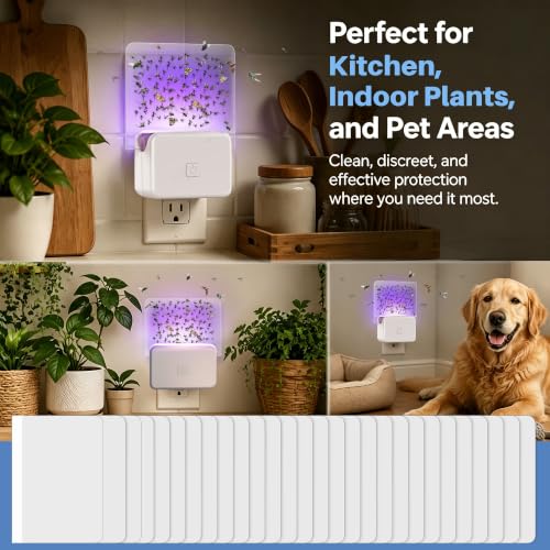 30 Pack Fly Traps Refill Cards Compatible with LFSYS Plug in UV Light Fly Trap, Sticky Refills Compatible with LFSYS, Fruit Flytrap Refills & Gnat Traps Refill for Indoor Flying Insects