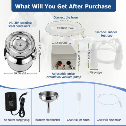 2026 Upgrade 14L Goat Milking Machine, Continuously Adjustable Suction Pulsation Vacuum Electric Milker, Portable Livstock Milking Machine with Stainless Bucket(US Plug)(14L Goat) - size: 14L Adjustable Sheep Milking Machine
