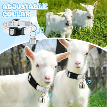 Goat Collar with Copper Bell Set for Sheep Lambs Pygmy Goat,White Stripes