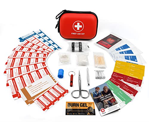 Mini First Aid Kit, 100 Pieces Water-Resistant Hard Shell Small Case - Perfect for Travel, Outdoor, Home, Office, Camping, Hiking, Car (Red) - color: Red
