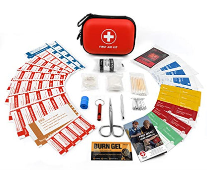 Mini First Aid Kit, 100 Pieces Water-Resistant Hard Shell Small Case - Perfect for Travel, Outdoor, Home, Office, Camping, Hiking, Car (Red) - color: Red