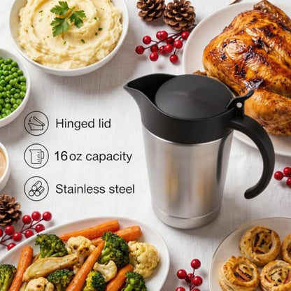Stainless Steel Double Insulated Gravy Boat With Lid/Sauce Jug 16 OZ Capacity - color: 450ML/16 OZ Black cap