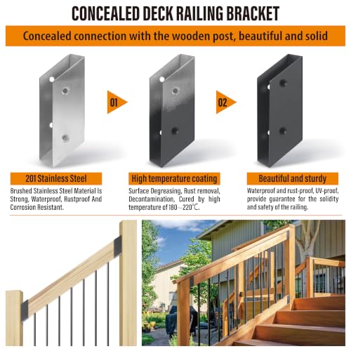 35° Stair Angle Stainless Steel Deck Railing Brackets Connectors for 2"x4" (Actual 1.5"x3.5") Railing Wood Post (4 Pair) - size: Angle 35°