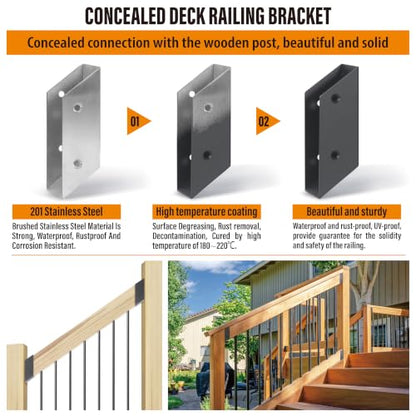 35° Stair Angle Stainless Steel Deck Railing Brackets Connectors for 2"x4" (Actual 1.5"x3.5") Railing Wood Post (4 Pair) - size: Angle 35°