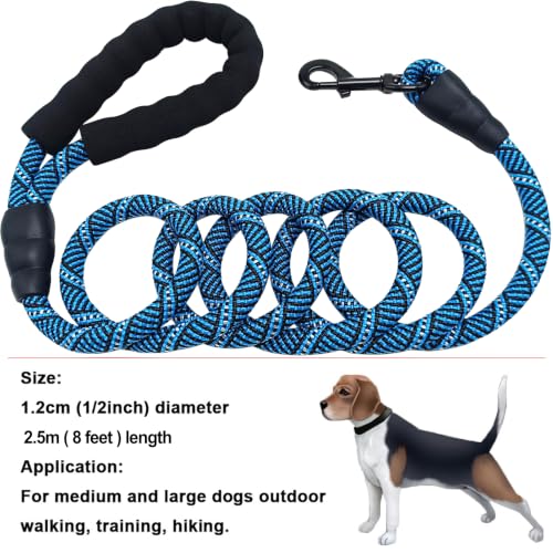 MayPaw Heavy Duty Rope Dog Leash, 3/6/8/10/12/15/20/30 FT Nylon Pet Leash, Soft Padded Handle Thick Lead Leashes for Large Medium Dogs (Blue Black, 1/2" * 8') - color: blue black, size: 1/2" * 8'