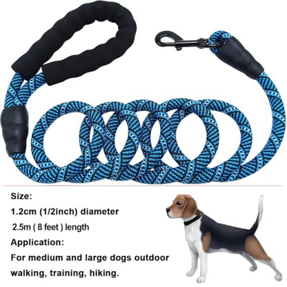 MayPaw Heavy Duty Rope Dog Leash, 3/6/8/10/12/15/20/30 FT Nylon Pet Leash, Soft Padded Handle Thick Lead Leashes for Large Medium Dogs (Blue Black, 1/2" * 8') - color: blue black, size: 1/2" * 8'