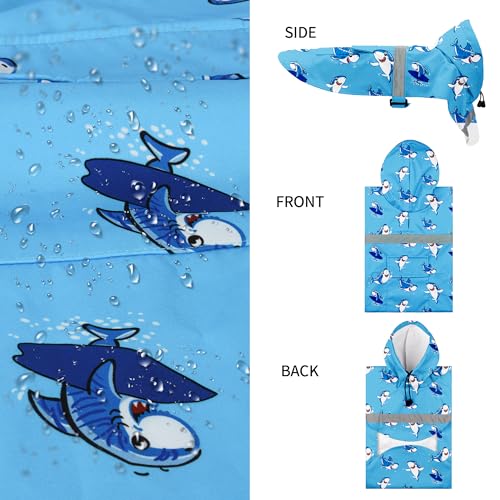 NACOCO Large Dog Raincoat Adjustable - Pet Shark Water Proof Clothes Lightweight Rain Jacket Poncho Hoodies with Strip Reflective Blue (M, Blue Shark) - color: Blue Shark, size: Medium (Pack of 1)