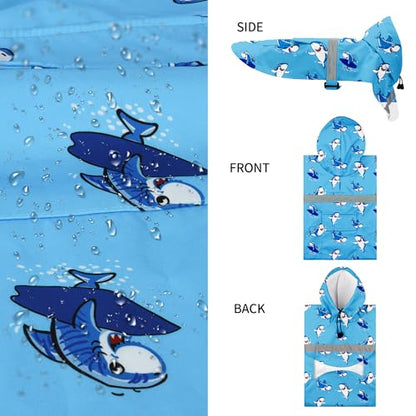 NACOCO Large Dog Raincoat Adjustable - Pet Shark Water Proof Clothes Lightweight Rain Jacket Poncho Hoodies with Strip Reflective Blue (M, Blue Shark) - color: Blue Shark, size: Medium (Pack of 1)