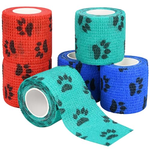 6pcs 2" Self Adhesive Bandage Wraps, Paw Prints B - size: 6pcs 2" Paw Prints B