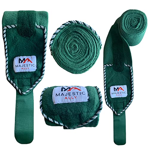Majestic Ally Fleece Polo Leg Wraps with Braided Rope for Horses - Set of 4-10 Foot Long and 5 Inch Wide (Hunter Green) - color: Hunter Green