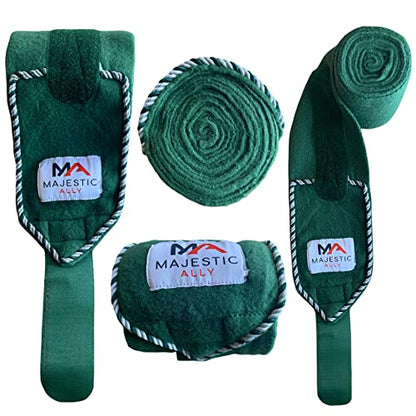 Majestic Ally Fleece Polo Leg Wraps with Braided Rope for Horses - Set of 4-10 Foot Long and 5 Inch Wide (Hunter Green) - color: Hunter Green