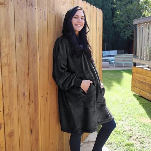 Catalonia Oversized Blanket Hoodie, Wearable Fleece Blanket Sweatshirt - color: Black / Fleece
