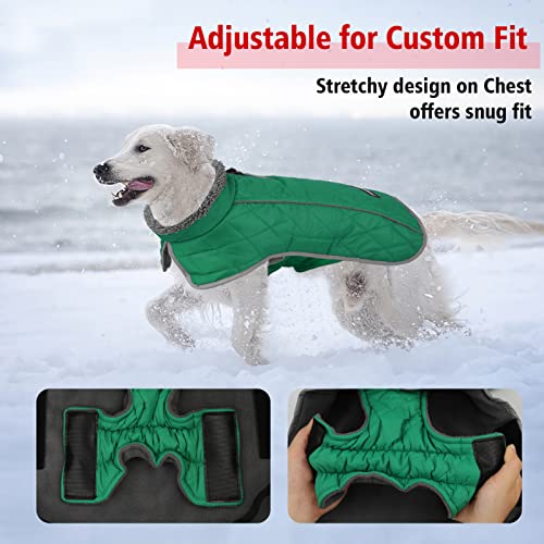Fragralley Dog Coat Medium, Waterproof Dog Jacket with Warm Fleece Lining, Adjustable Reflective Dogs Winter Coat, Turtleneck Pet Coats for Cold Weather (Green M) - color: Green, size: Medium