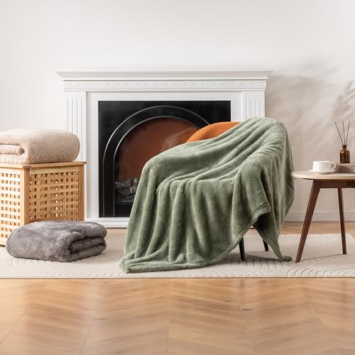 Berkshire Blanket Classic Extra-Fluffy™ Plush Blanket King Size, Soft Fuzzy Fluffy Long Hair Blanket for Couch Sofa Bed, Dark Sage Green, 90x108 Inches - color: Dark Sage Green, size: King/Cal King