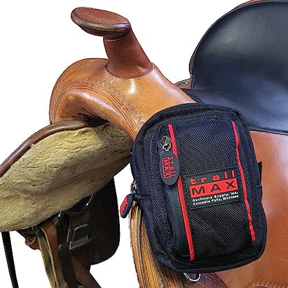 TrailMax 500 Series Insulated & Padded Front Pocket Saddlebag for Trail Riding; Cellphone Saddle Front Pocket; Trail Riding Cellphone Bag; - color: Black with Blue Piping