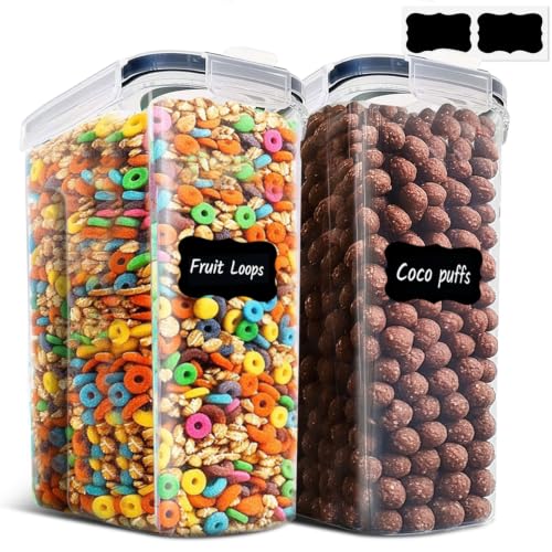 ComSaf Airtight Cereal Storage Containers with Lids 6.7Qt 2Pack, Easy Pour | Plastic Food Canister, Cereal Rice Oats Beans, Pantry Kitchen Cabinet, Dispenser with Label, Spout, Large Capacity, BPA-free - size: 6.7Qt-Rectangle