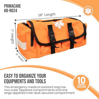Primacare KB-RO24 Empty First Responder Bag, 16"x8"x7", Professional Compartment Kit Carrier for Trauma and Emergency Medical Supplies, Orange