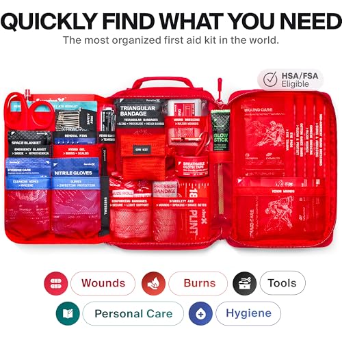 SurviveX Large First Aid Kit, Emergency Kit for 3-4 People, Pack of 2 | Labeled Pockets, Zip Stitch Wound Closures, Mountable, Quick Access, For Home, Car, Camping - size: Large (Pack of 2)