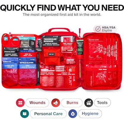 SurviveX Large First Aid Kit, Emergency Kit for 3-4 People, Pack of 2 | Labeled Pockets, Zip Stitch Wound Closures, Mountable, Quick Access, For Home, Car, Camping - size: Large (Pack of 2)