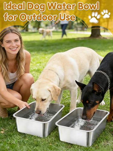 MEWTOGO 2Pcs 4 Gallons Food Grade Stainless Steel Extra Large Dog Bowls - size: 4 Gallons