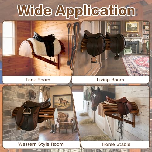 lukar 2 Pack Wood Saddle Rack Wall Mounted, 23.6 x11.8 x13.4 inch | Heavy Duty Horse Saddle Storage Rack for English Western Saddles, Displaying Horse Supplies Accessories at Tack Room