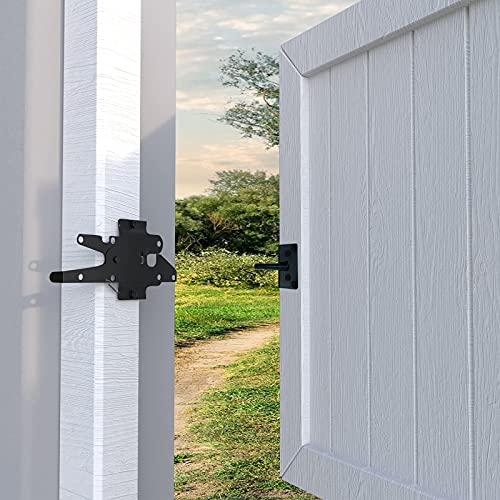 Heavy Duty Gate Latch, Post Mount Automatic Self-Closing Door Latch,for Wooden/Vinyl Fence, Pool,Garden Outdoor, W/Mounting Screws (Black) - color: Black