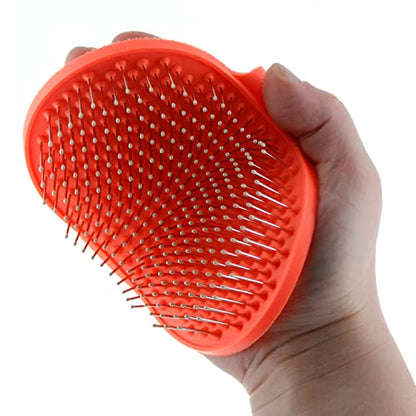 Raw Paws Hand-Held Grooming Pin Brush for Dogs & Cats - Rubber Tipped | Rubber Cat Brush - Pet Grooming Tool - Massage Curry - For Small & Large Dogs, Small Pets & Horses - Long & Short Hair