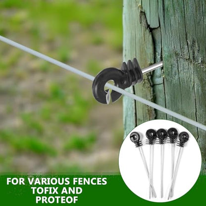 25 Pcs Electric Fence Wire Insulator Stand Off Screw in Insulator Black Fence Post Insulator Long Arm Wood Post Insulator for Tape Rope Electric Wire Animal Agricultural Garden Fence