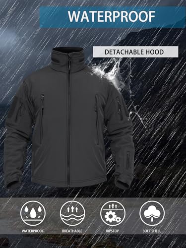 TACVASEN Men's Tactical Softshell Jacket Winter Soft Warm Fleece Lined - color: Black, size: Small