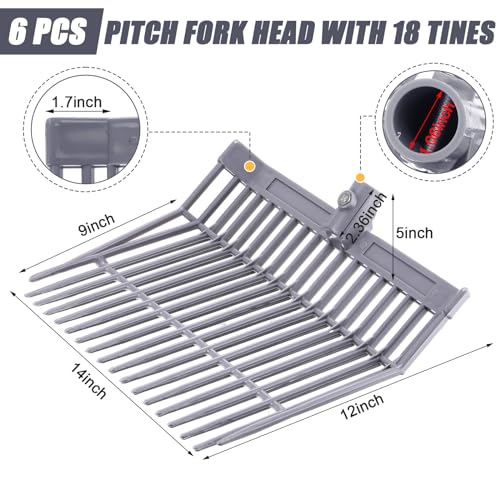 Lasnten 6 Pcs Manure Fork Head Bulk 18 Tines Pitch Fork Replacement Head with Screws and Nuts Durable Stable ABS Plastic for Horse Stall Picking up Manure