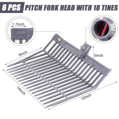 Lasnten 6 Pcs Manure Fork Head Bulk 18 Tines Pitch Fork Replacement Head with Screws and Nuts Durable Stable ABS Plastic for Horse Stall Picking up Manure