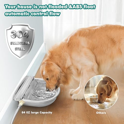 Automatic Water Dispenser for Dogs,304 Stainless Steel Float Valve Pet Bowl | Self-Filling, Wall Mounted, 2.5L Capacity, Drain Plug for Easy Clean, for Large Dogs Chickens Horses, Yard Farm Outdoor Use