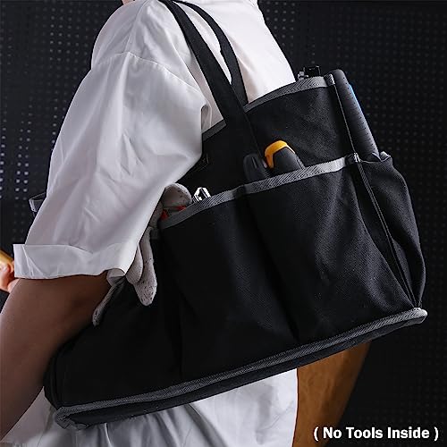 Canvas Tool Tote Bag, Heavy Duty 16oz Waxed Canvas Tool Storage Pouch with 1 Large Compartment & 10 Small Pockets | Multi-Purpose Garden Tool Bag for Horticulturists Mechanics Craftsmen – Black - color: Black