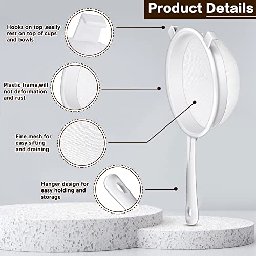Skyley 3 Pcs Plastic Nylon Mesh Kefir Fine Strainer Set, 3 In, 4 In, 5.5 In | Plastic Flour Colander with Handle Nylon Kefir Food Strainers Flour Sifter for Baking Kitchen Tea Juice Pasta - size: 3 Inch, 4 Inch, 5.5 Inch