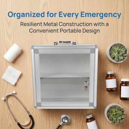 Healeved Medicine Storage Box Wall Hanging Emergency Medicine Box with Lockable Case Large Aid Container Empty for Home Office Kindergarten Outdoor Use