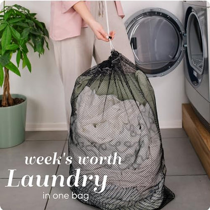 Handy Laundry Mesh XL Laundry Bag 24"x36", Heavy Duty Drawstring, Black - color: Black