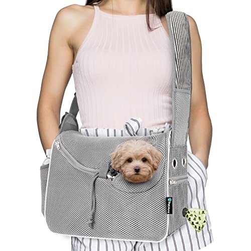 PetAmi Dog Sling Carrier Small Dogs, Hands Free Crossbody Carrier, Stripe - color: Stripe Black
