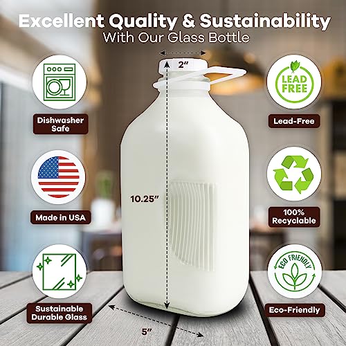 The Dairy Shoppe Heavy Glass Milk Bottles - Jugs with Lids and Silicone Pour Spouts - Clear Milk Containers for Fridge - Reusable Glass Milk Jug Dispenser - Made in USA (64 oz, 2 Pack) - size: 64 Ounces
