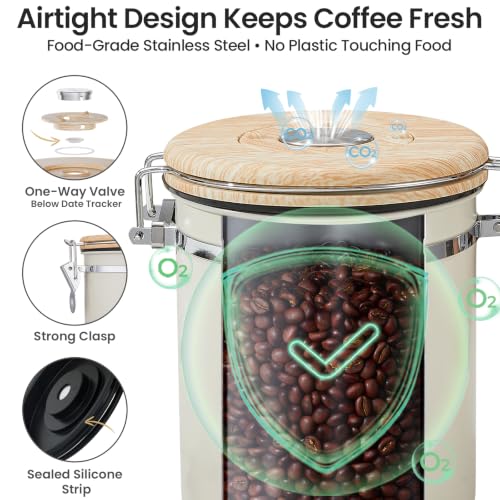 Veken Coffee Canister, Airtight Stainless Steel Food Storage Container,16OZ - color: Cream, size: 16 oz